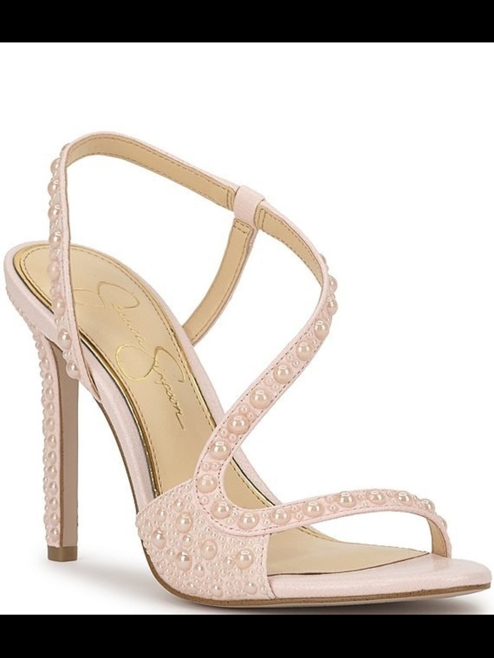 Elegant Pearl-Embellished Pink High Heel Sandal